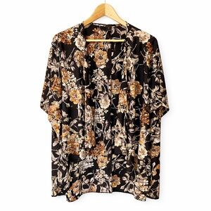 I Joah Open Front Kimono|Floral|Black|Brown M/L